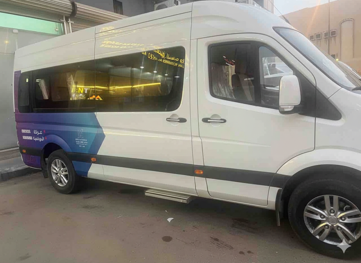 Professional van wrap showcasing bilingual corporate branding with modern design and company graphics